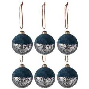 Set šesti modrých sametových vánočních ozdob J-Line Velsey 8 cm