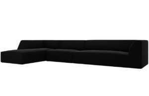 Černá sametová rohová pohovka MICADONI Ruby 366 cm