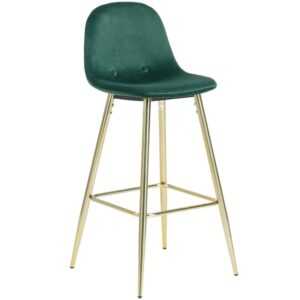 Zelená sametová barová židle Kave Home Nolite 75 cm se zlatou podnoží