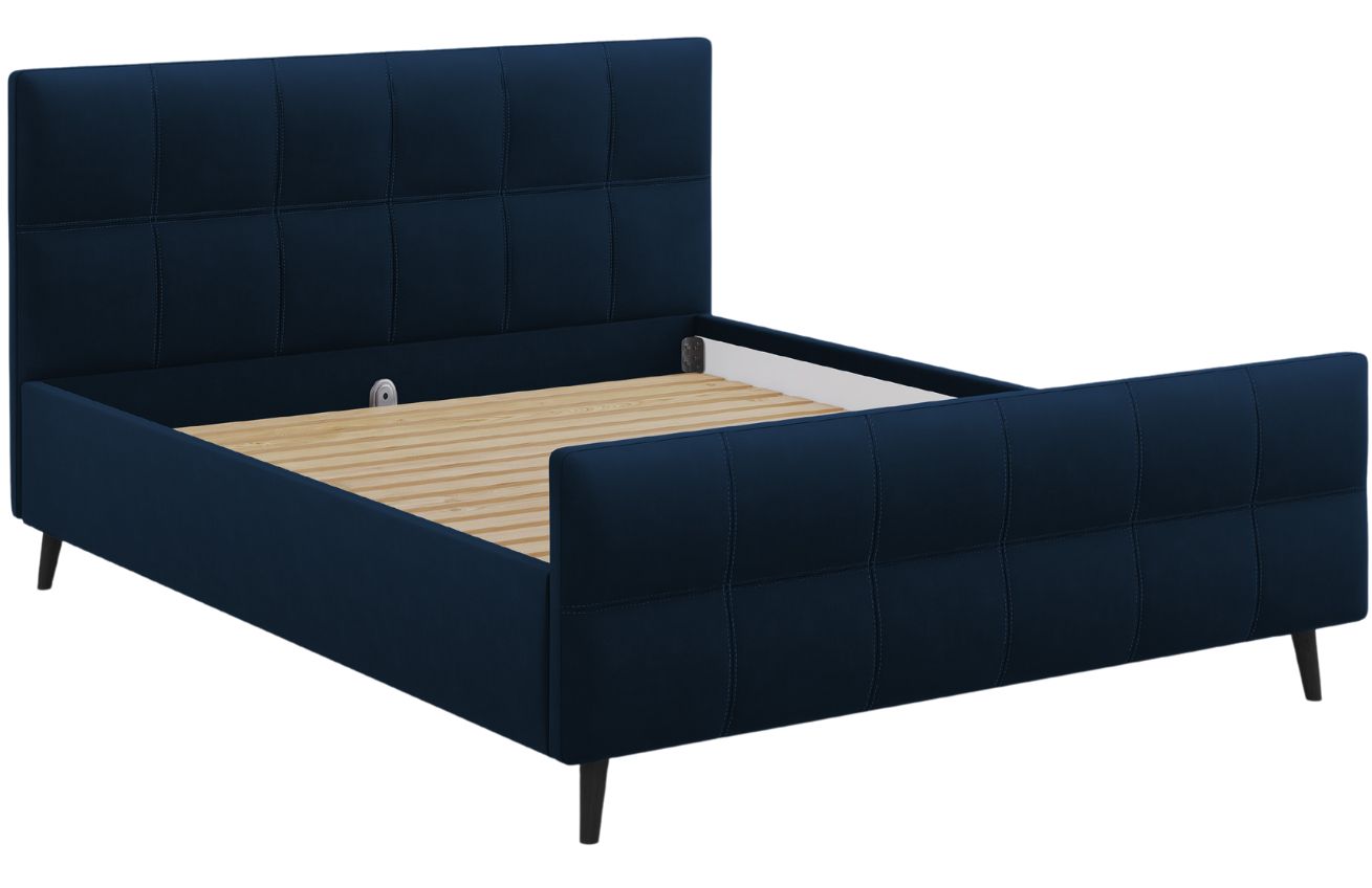 Tmavě modrá sametová dvoulůžková postel MICADONI Gigi 180 x 200 cm