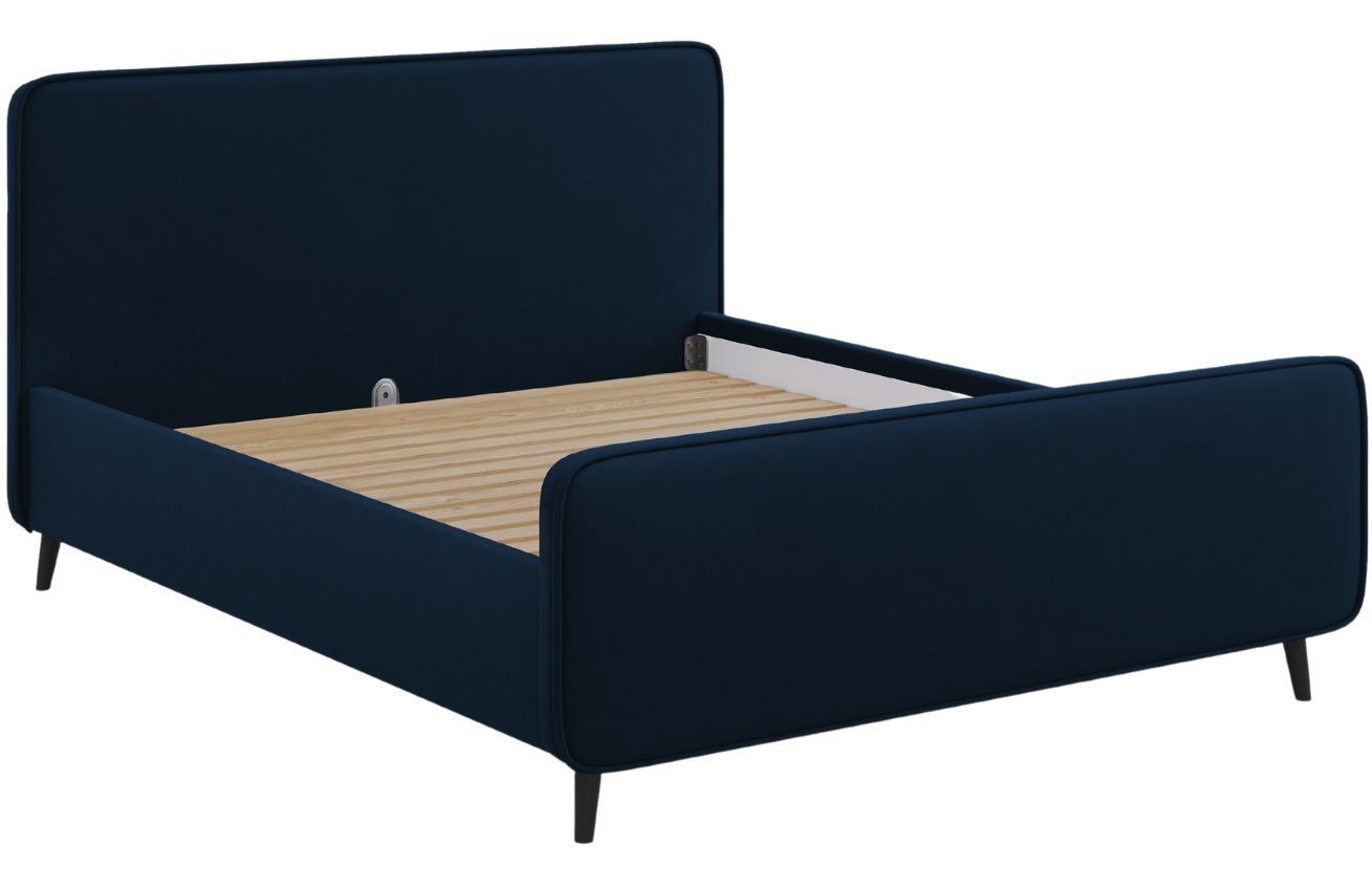 Tmavě modrá sametová dvoulůžková postel MICADONI Kaia 160 x 200 cm