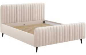 Béžová sametová dvoulůžková postel MICADONI Lily 140 x 200 cm