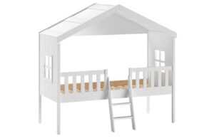 Bílá borovicová dětská postel Vipack Housebed 90 x 200 cm se žebříkem