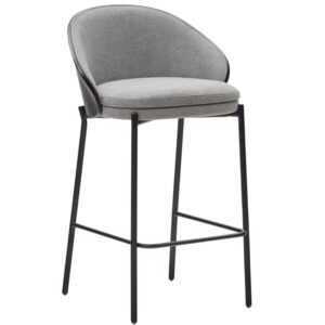 Šedá látková barová židle Kave Home Eamy s černým dřevěným opěradlem 65 cm