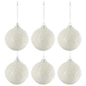 Set šesti bílých skleněných vánočních ozdob J-Line Snow Ball 9 cm