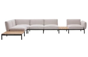 Béžová rohová zahradní pohovka se stolky Kave Home Sorells 446 cm