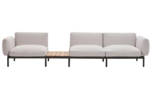 Béžová třímístná zahradní pohovka se stolkem Kave Home Sorells 341 cm