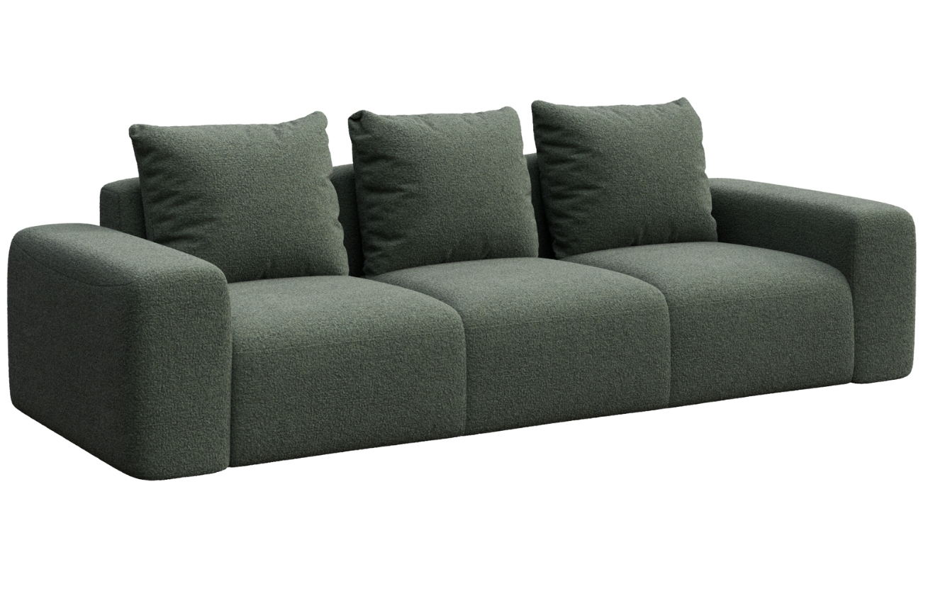 Rodier Lahvově zelená bouclé trojmístná pohovka Monce 287 cm