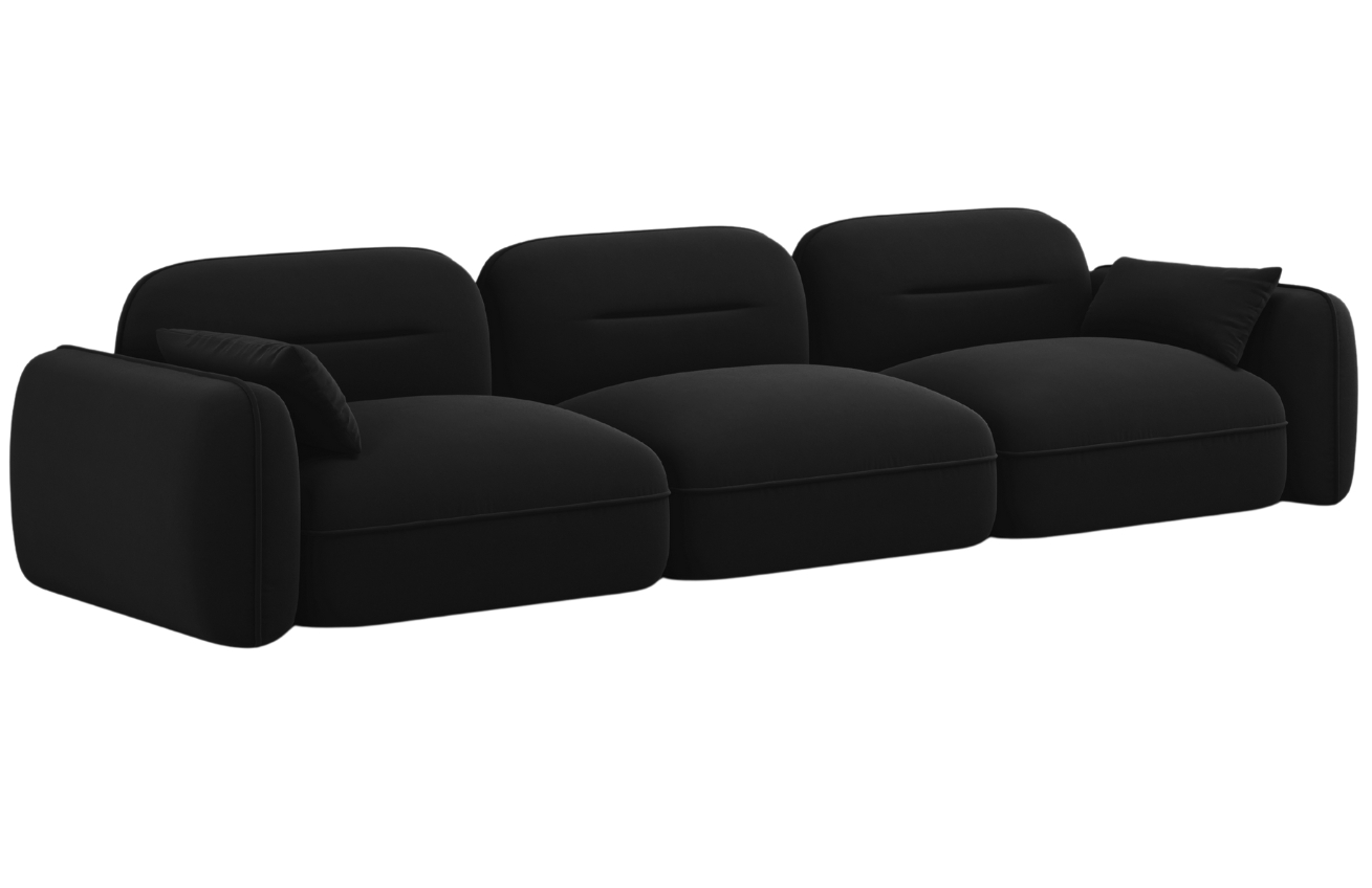 Cosmopolitan Design Černá sametová čtyřmístná pohovka Sydney 320 cm