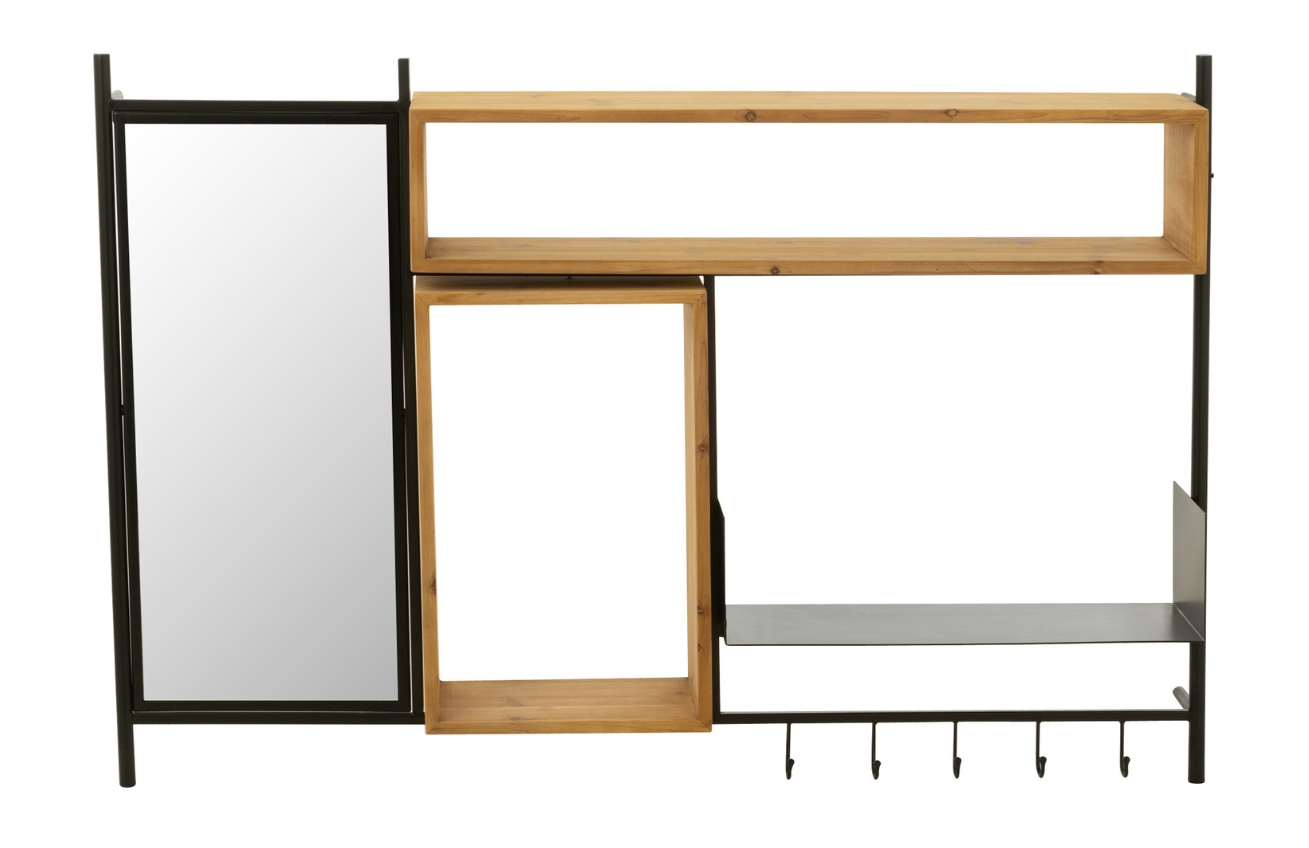 J-line Černý nástěnný věšák se zrcadlem Tina 87 x 130 cm