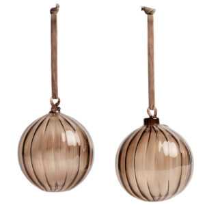 Kave Home Set dvou hnědých skleněných vánočních ozdob Oranel 10 cm