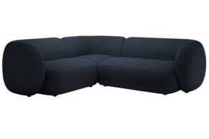 Micadoni Tmavě modrá bouclé rohová pohovka Kate 252 cm