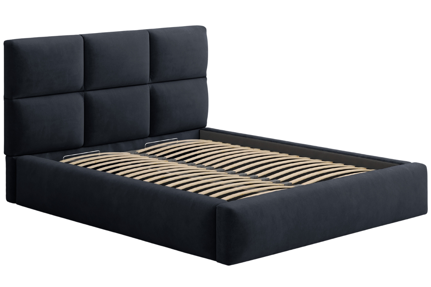 Windsor & Co Tmavě modrá sametová dvoulůžková postel Libera 180 x 200 cm s úložným prostorem