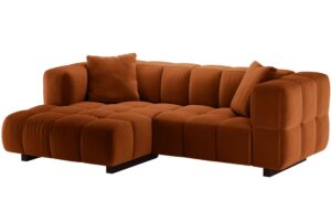 Micadoni Terakotově oranžová sametová rozkládací pohovka Puma 260 cm