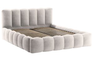 Micadoni Světle šedá bouclé dvoulůžková postel Lupine 180 x 200 cm s úložným prostorem