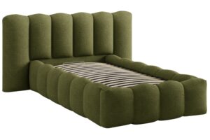 Micadoni Zelená bouclé jednolůžková postel Lupine 90 x 200 cm s úložným prostorem