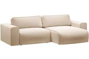 Micadoni Béžová sametová rozkládací pohovka Victor 246 cm