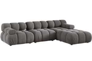 Micadoni Šedá sametová rohová pohovka Bellis 282 cm