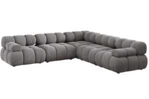 Micadoni Šedá sametová rohová pohovka Bellis 282 cm
