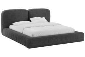 Micadoni Tmavě šedá bouclé dvoulůžková postel Martina 160 x 200 cm s úložným prostorem