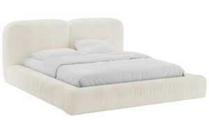 Micadoni Krémově bílá bouclé dvoulůžková postel Martina 160 x 200 cm s úložným prostorem