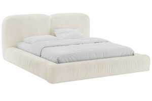 Micadoni Krémově bílá bouclé dvoulůžková postel Martina 160 x 200 cm s úložným prostorem