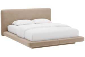 Micadoni Tmavě béžová sametová dvoulůžková postel Linea 160 x 200 cm