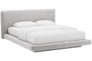 Micadoni Světle šedá sametová dvoulůžková postel Linea 180 x 200 cm