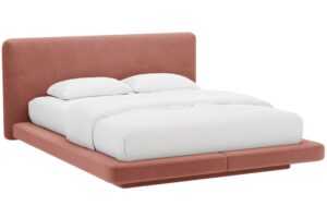 Micadoni Růžová sametová dvoulůžková postel Linea 180 x 200 cm