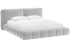 Micadoni Světle šedá sametová dvoulůžková postel Solange 160 x 200 cm