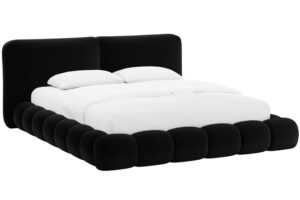 Micadoni Černá sametová dvoulůžková postel Solange 180 x 200 cm