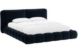 Micadoni Královsky modrá sametová dvoulůžková postel Solange 180 x 200 cm