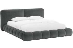 Micadoni Tmavě šedá žinylková dvoulůžková postel Solange 160 x 200 cm