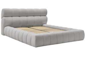 Bobochic Paris Světle šedá bouclé dvoulůžková postel Mont-Blanc 160 x 200 cm s úložným prostorem