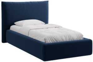 Micadoni Královsky modrá sametová jednolůžková postel Kaelle 90 x 200 cm s úložným prostorem