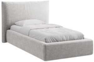 Micadoni Světle šedá žinylková jednolůžková postel Kaelle 90 x 200 cm s úložným prostorem