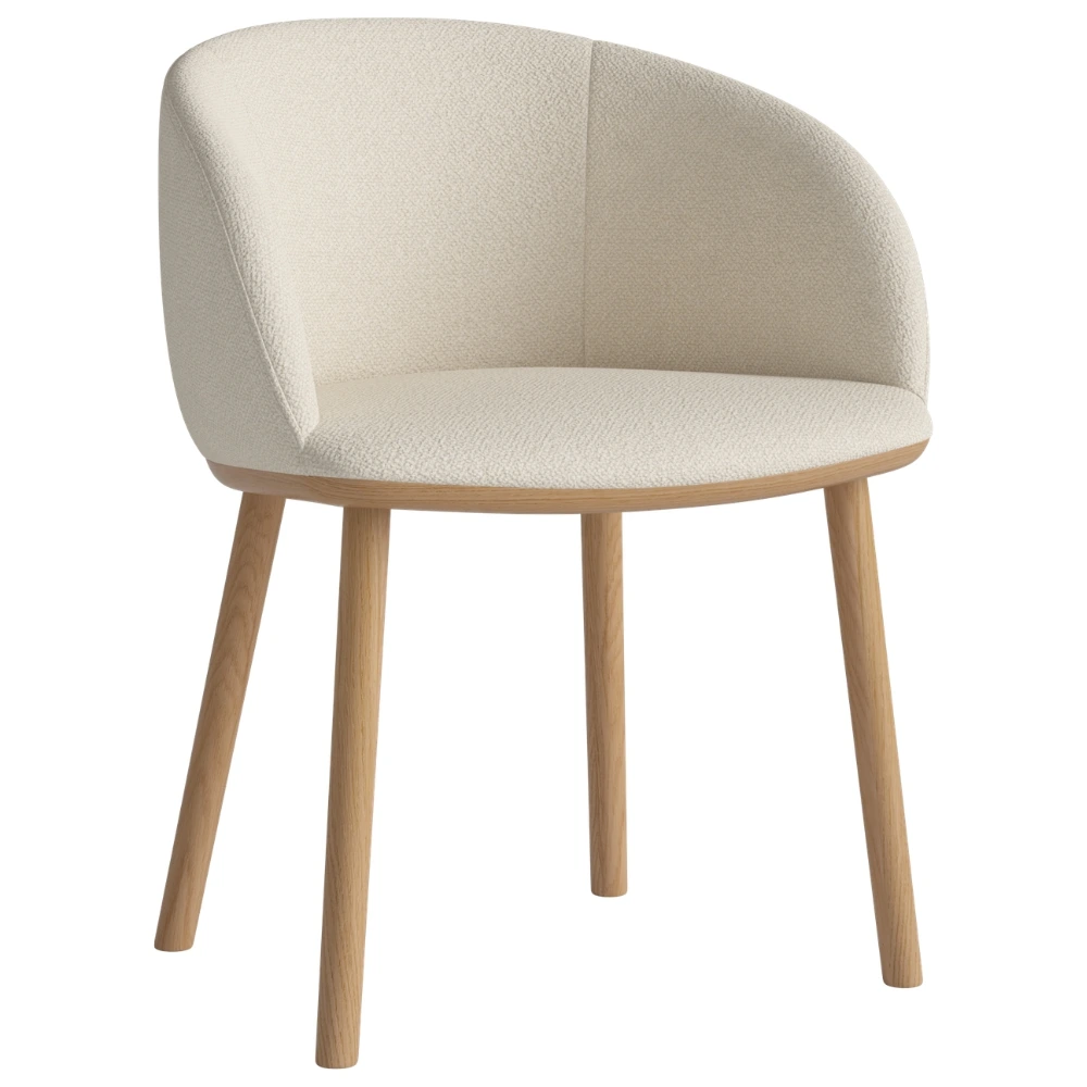 Bolia Krémově bílá bouclé jídelní židle Join s dubovou podnoží