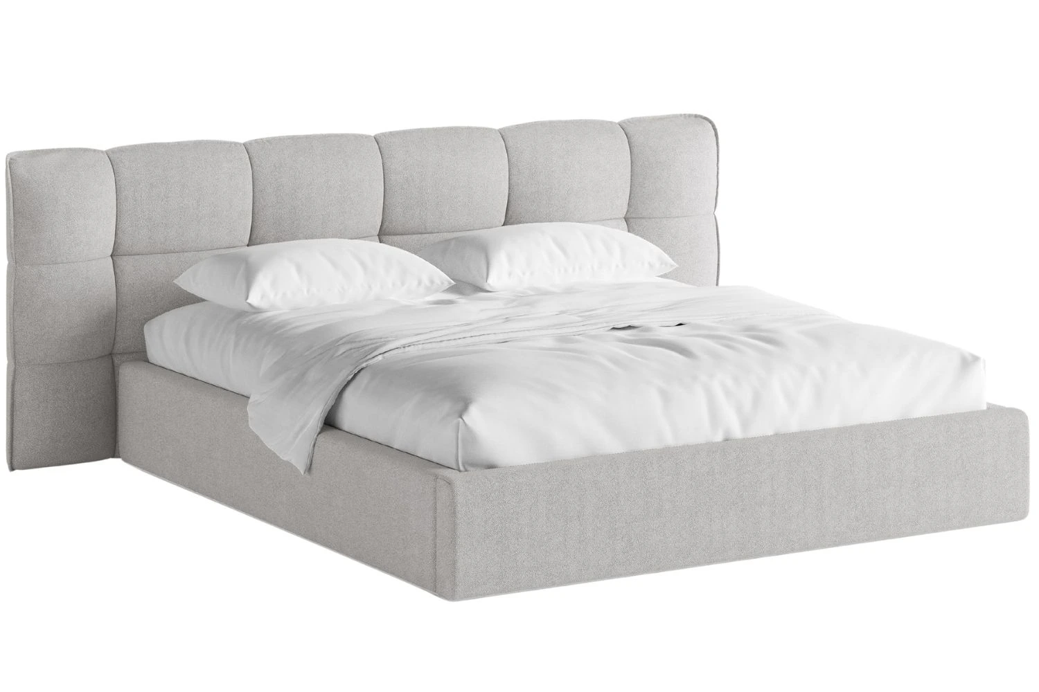 Světle šedá bouclé dvoulůžková postel MICADONI Eric 180 x 200 cm s úložným prostorem