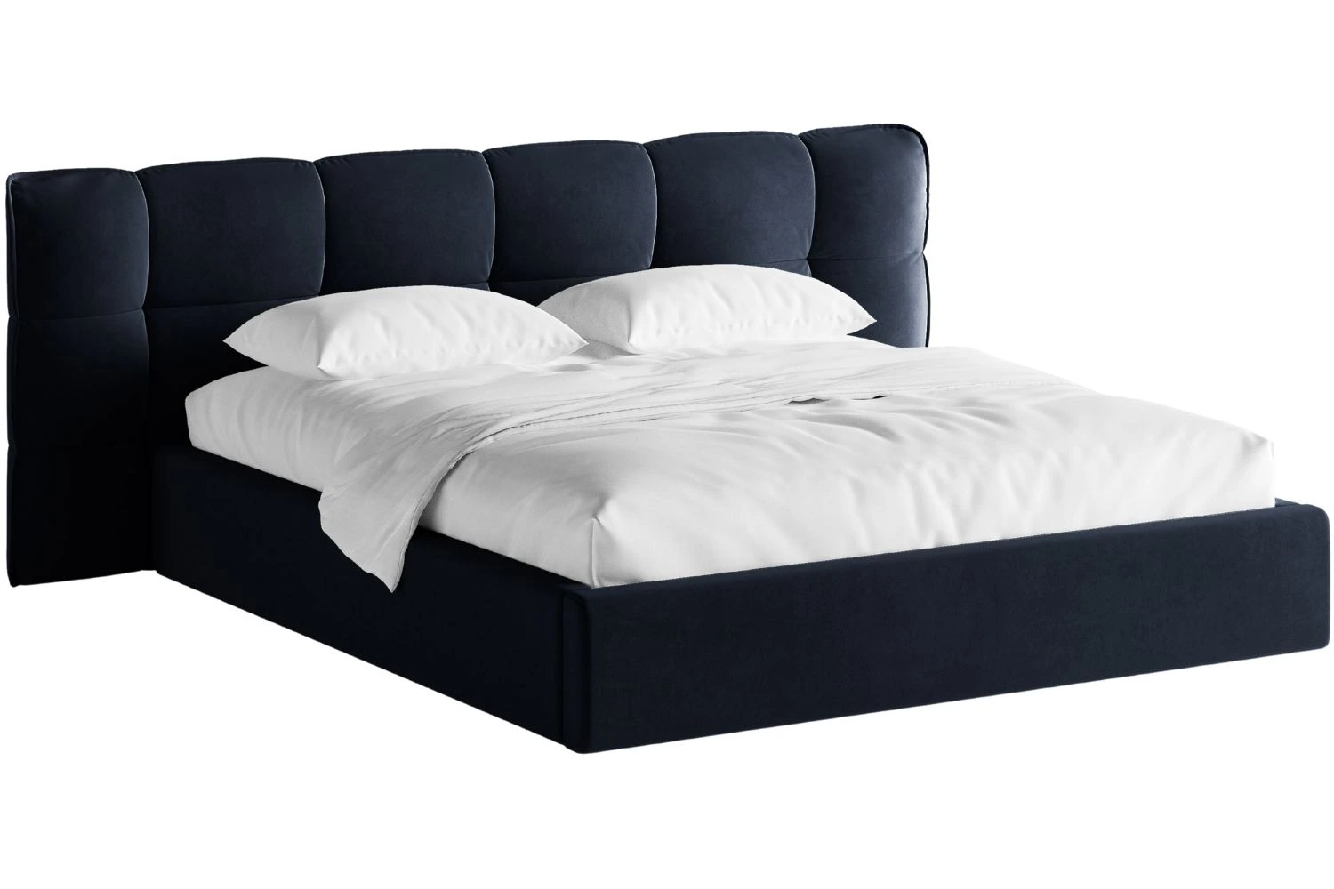 Micadoni Tmavě modrá sametová dvoulůžková postel Eric 180 x 200 cm s úložným prostorem