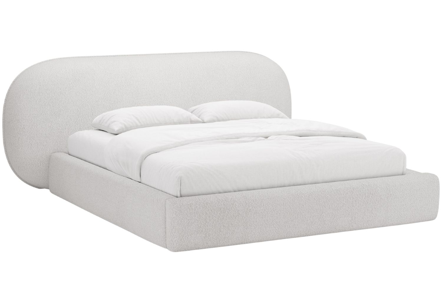 Micadoni Světle šedá bouclé dvoulůžková postel Ovalo 160 x 200 cm s úložným prostorem