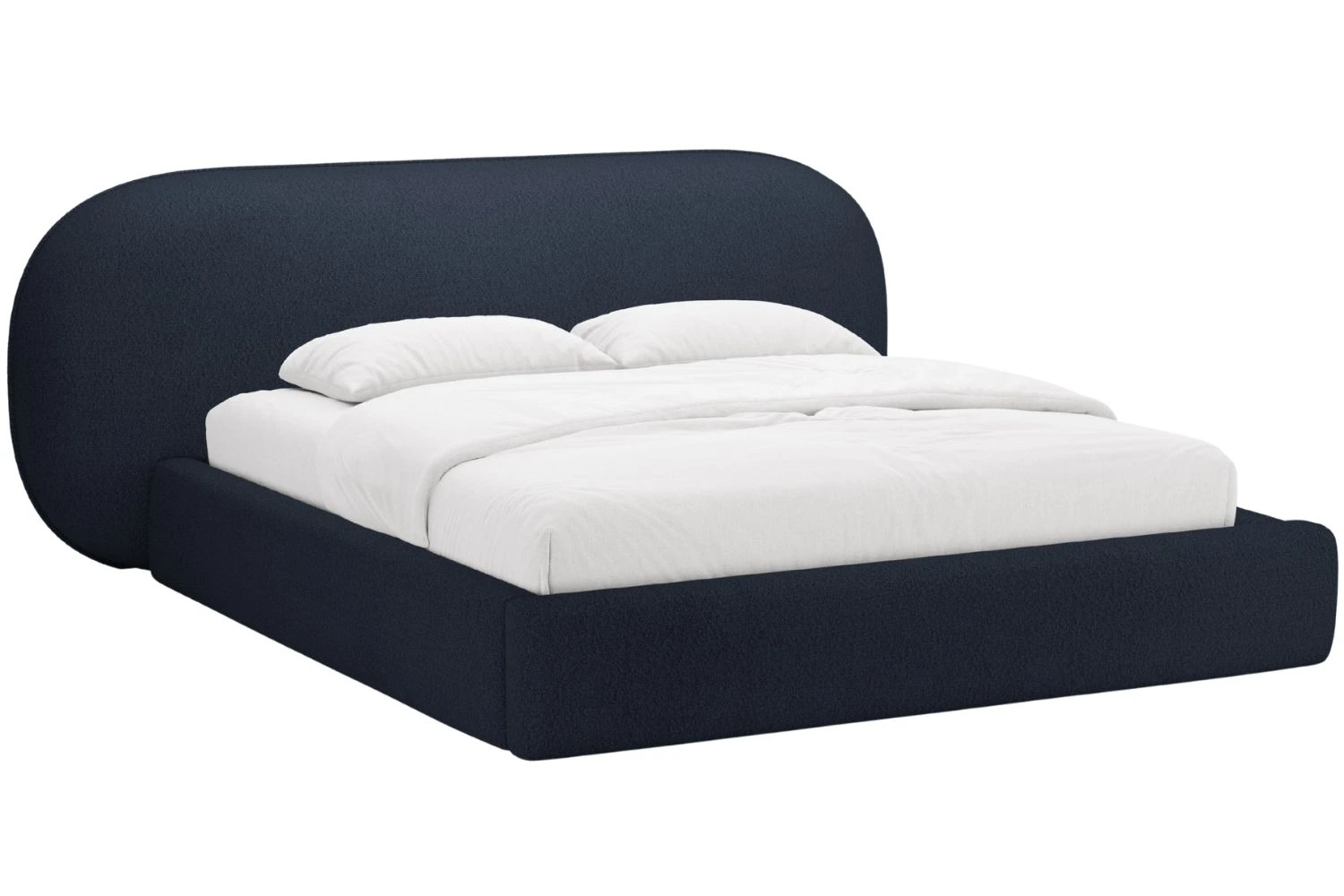 Micadoni Tmavě modrá bouclé dvoulůžková postel Ovalo 160 x 200 cm s úložným prostorem