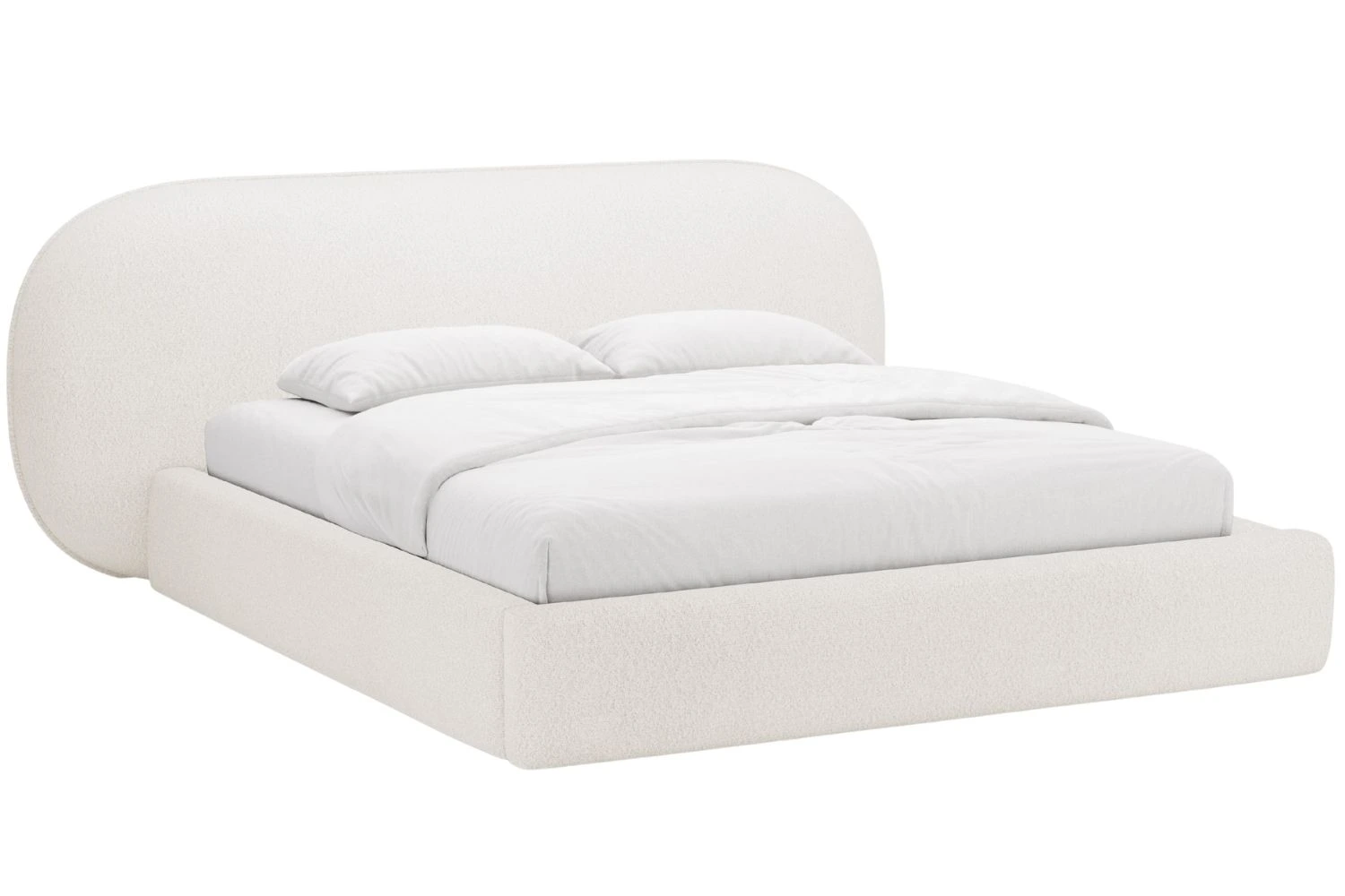 Micadoni Bílá bouclé dvoulůžková postel Ovalo 160 x 200 cm s úložným prostorem