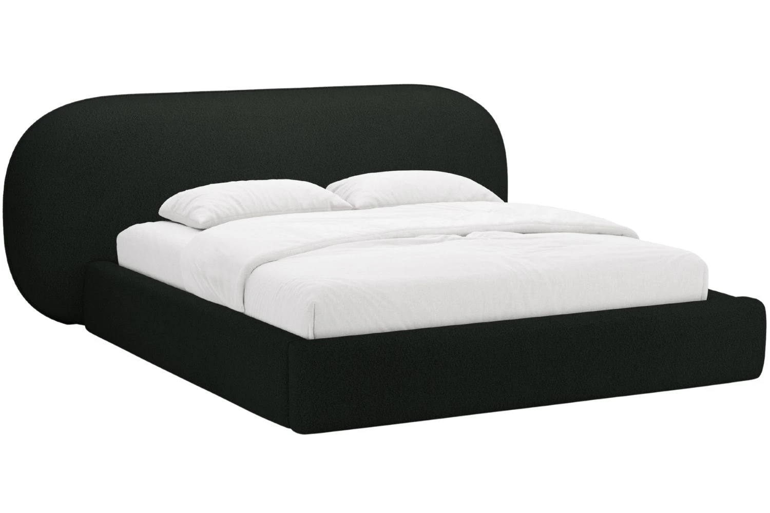 Micadoni Černá bouclé dvoulůžková postel Ovalo 160 x 200 cm s úložným prostorem