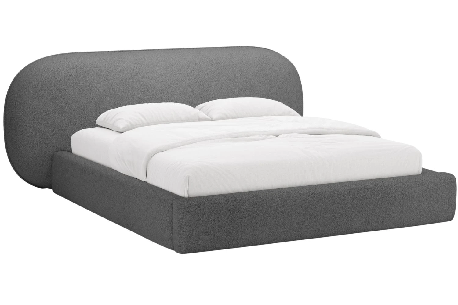 Micadoni Tmavě šedá bouclé dvoulůžková postel Ovalo 180 x 200 cm s úložným prostorem