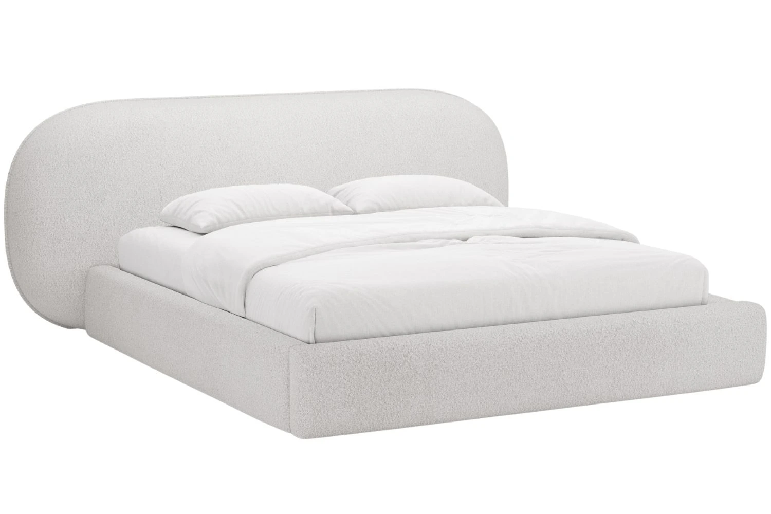 Micadoni Světle šedá bouclé dvoulůžková postel Ovalo 180 x 200 cm s úložným prostorem