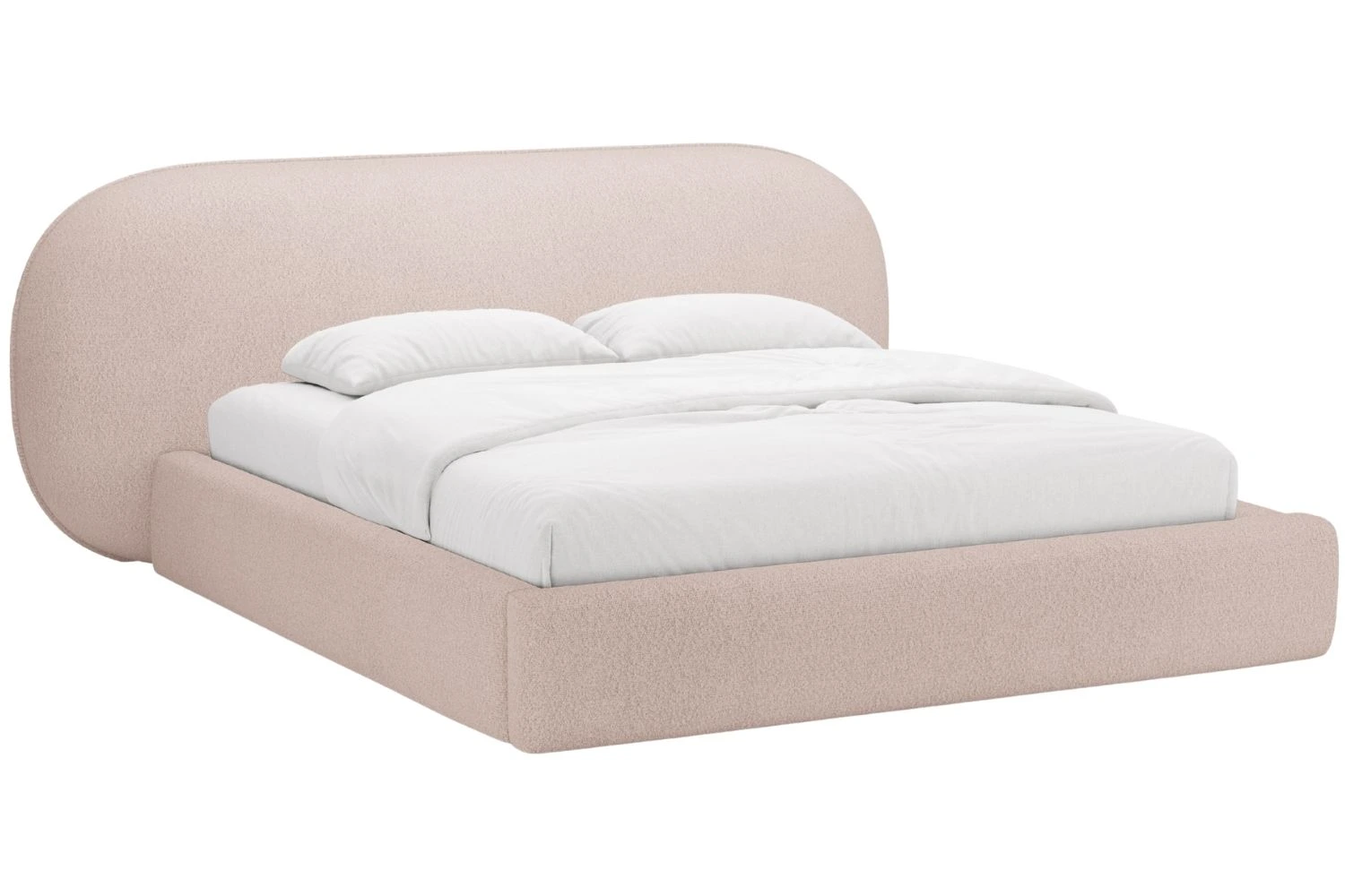 Micadoni Růžová bouclé dvoulůžková postel Ovalo 180 x 200 cm s úložným prostorem