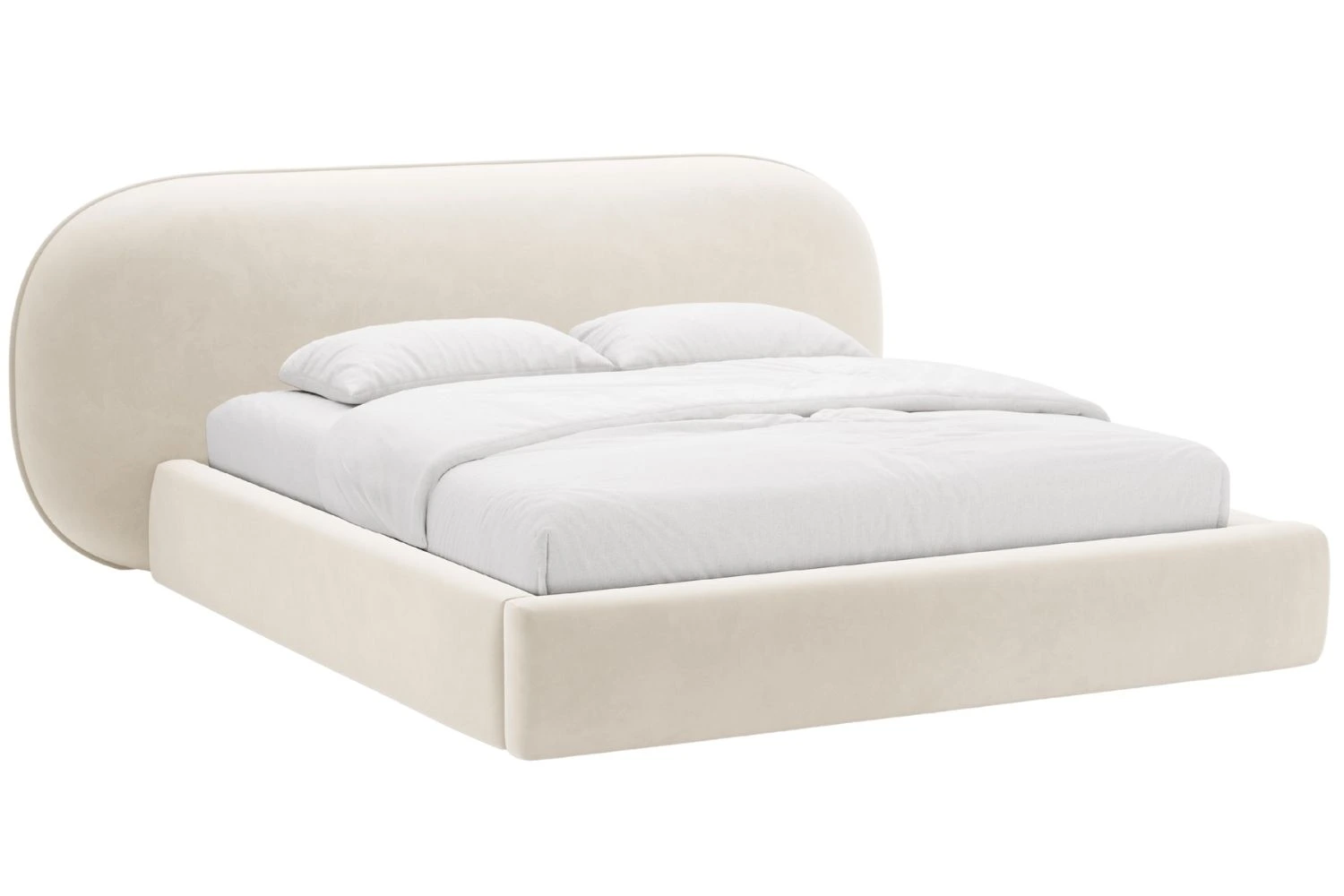 Micadoni Béžová sametová dvoulůžková postel Ovalo 160 x 200 cm s úložným prostorem