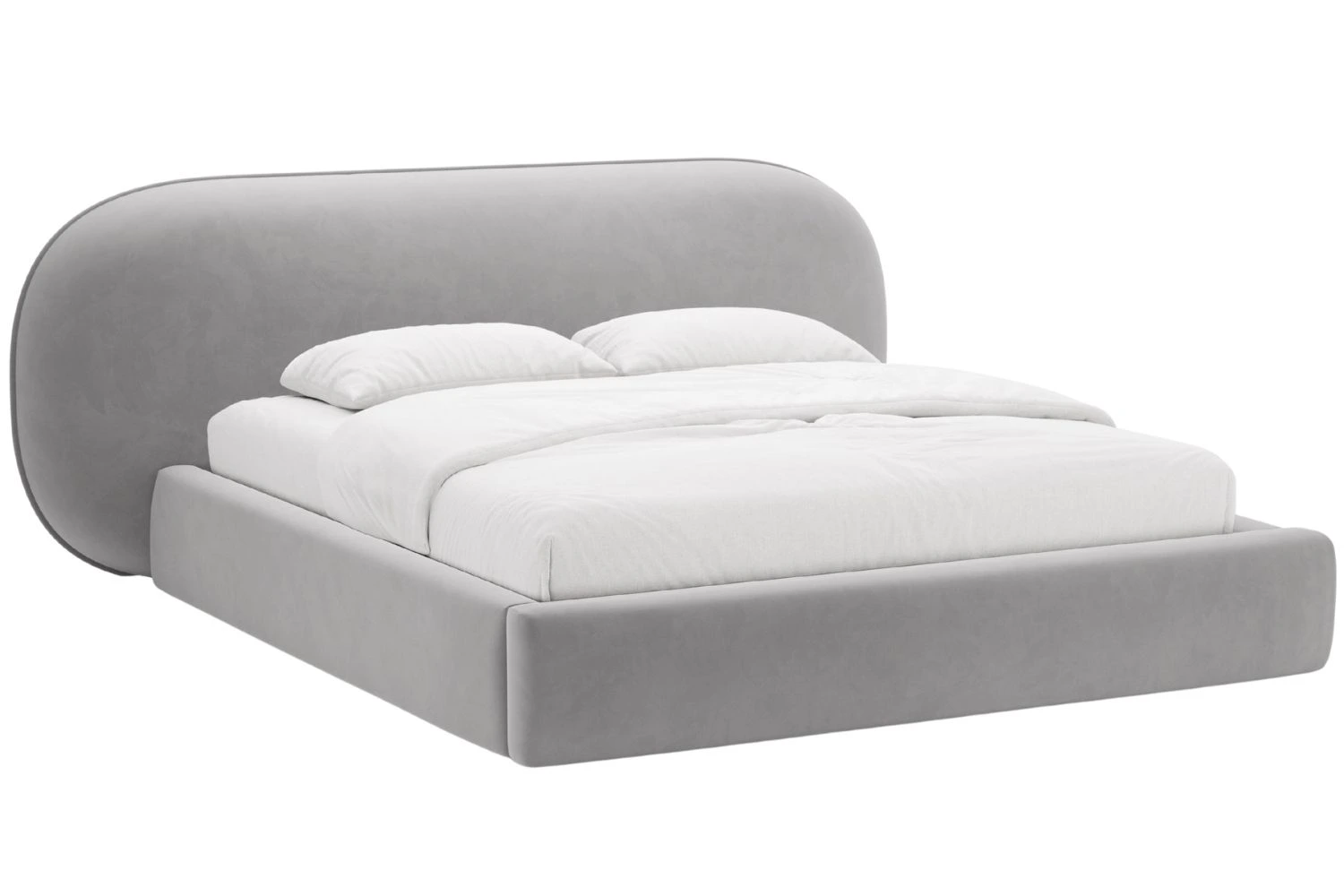 Micadoni Světle šedá sametová dvoulůžková postel Ovalo 160 x 200 cm s úložným prostorem