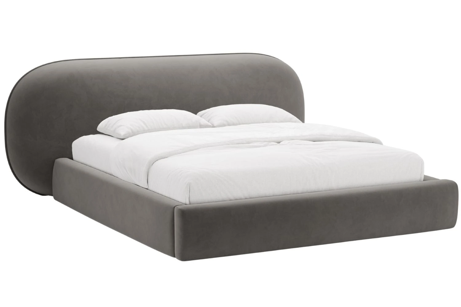 Micadoni Tmavě šedá sametová dvoulůžková postel Ovalo 160 x 200 cm s úložným prostorem