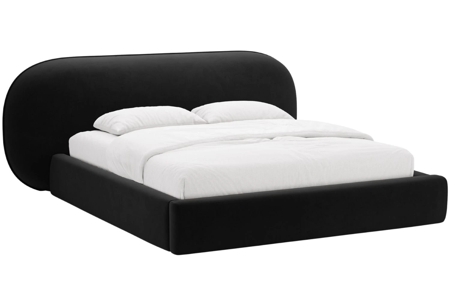 Micadoni Černá sametová dvoulůžková postel Ovalo 160 x 200 cm s úložným prostorem